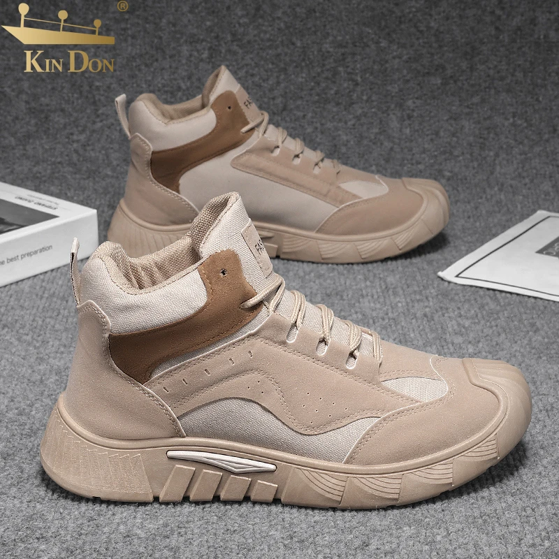 金盾官方正版男鞋厚底耐磨休闲板鞋男款防滑百搭高帮工装鞋-XA207