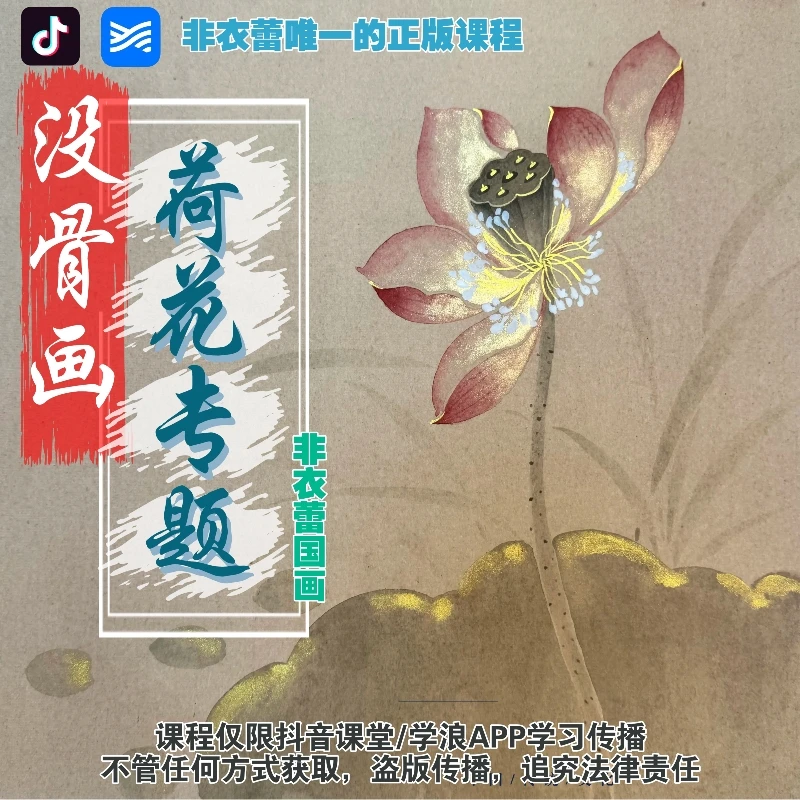非衣蕾没骨荷花专题国画精品绘画课程成人结构学习课时观看辅导