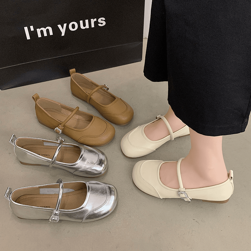 圆头软底一字扣带小单鞋女2024夏秋新款平跟晚晚风通勤浅口玛丽珍
