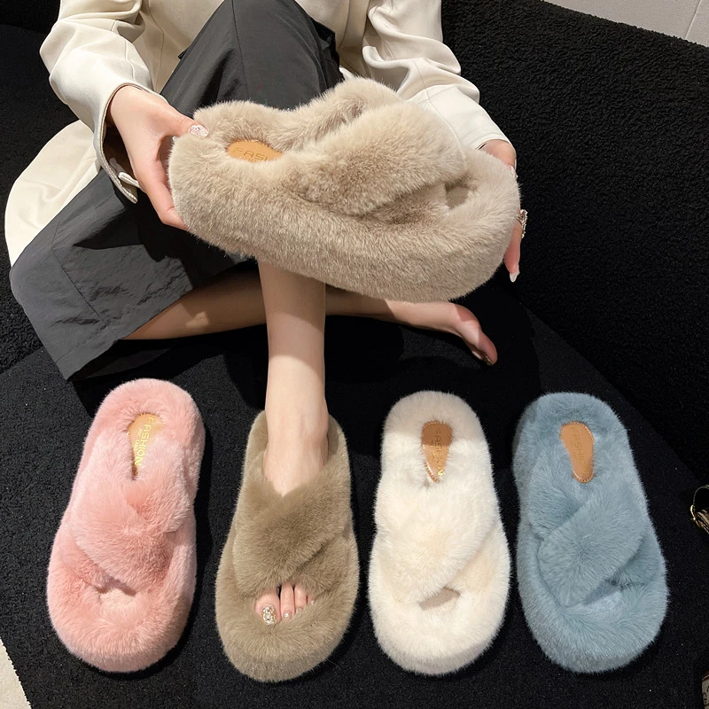 毛毛拖鞋女外穿2025新款韩版厚底网红增高小个子秋冬保暖棉拖鞋子