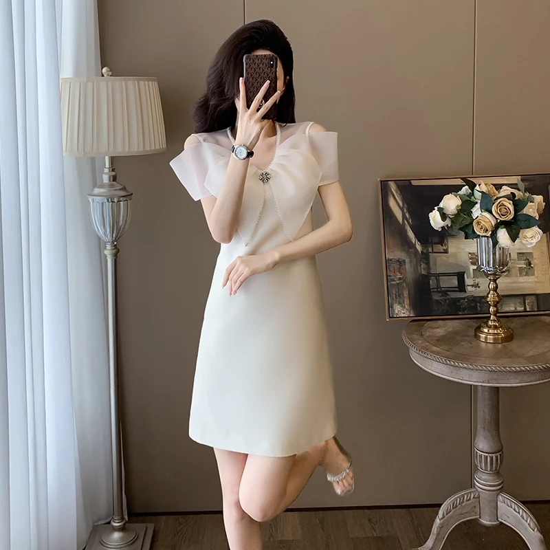 夏装短袖气质名媛御姐轻奢女装裙子白色高端小香风连衣裙女高级感
