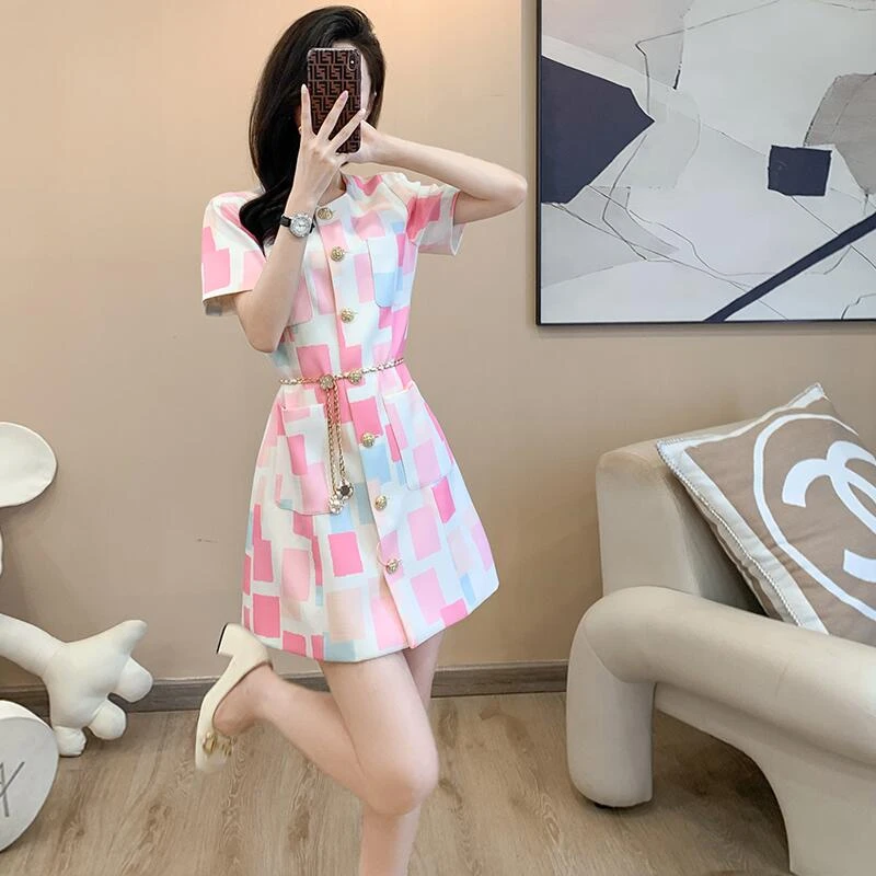 夏季高端裙子女小众设计感气质名媛御姐风法式小香风连衣裙高级感