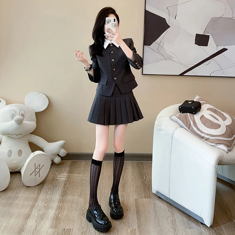 学院风西装套装裙女秋装新款爆款韩系chic减龄洋气时尚短裙两件套