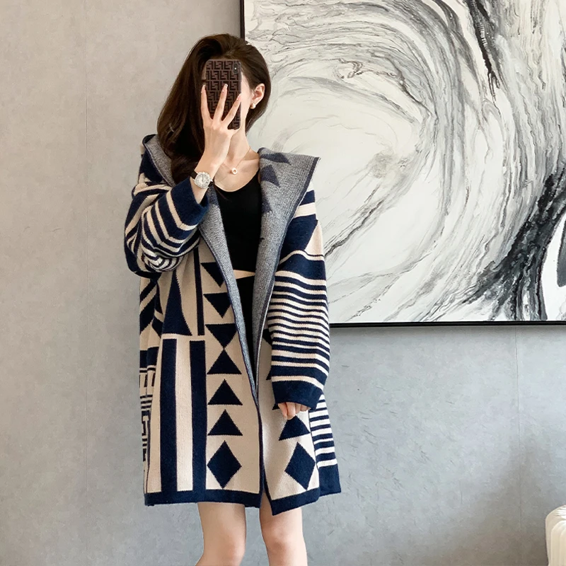 秋季高级感宽松复古风日系慵懒风中长款毛衣开衫外套女秋冬外穿