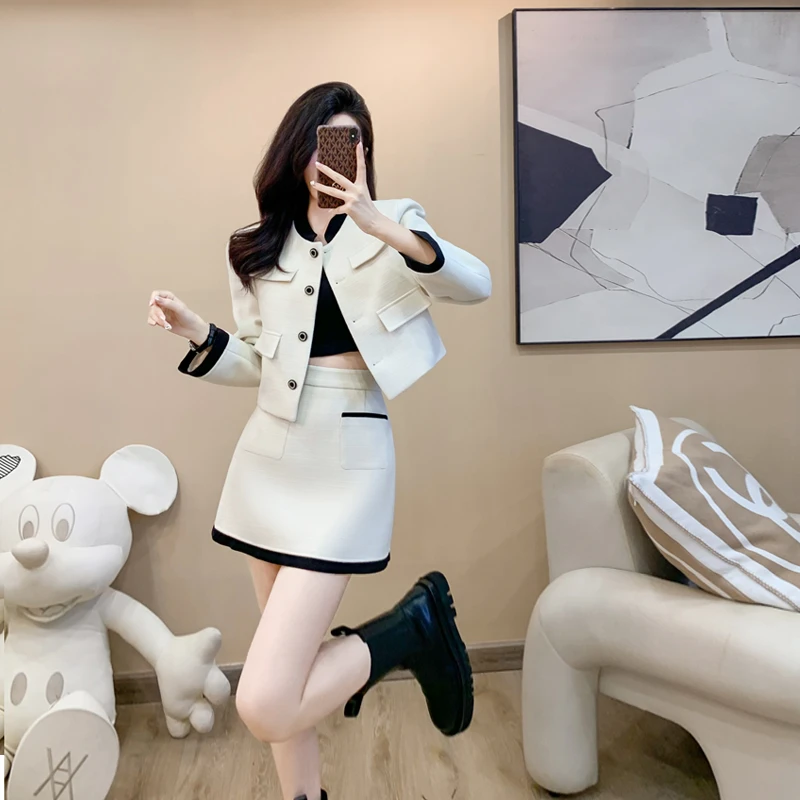 秋季名媛气质高端小香风短裙套装女春秋洋气减龄裙子两件套高级感