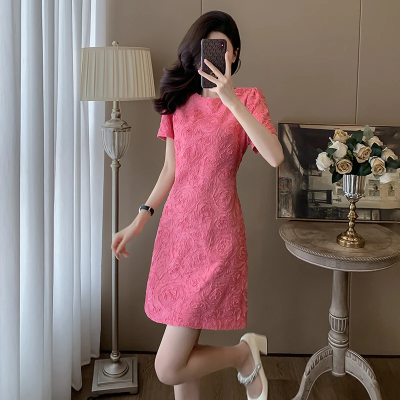 夏季短袖法式甜美裙子女小个子桔梗法式茶歇小香风连衣裙高级感