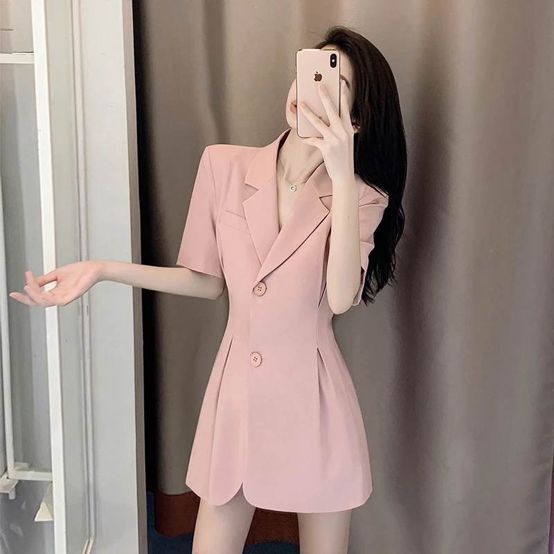 夏装高档小个子御姐夏天裙子高级感气质洋气职业收腰西装连衣裙