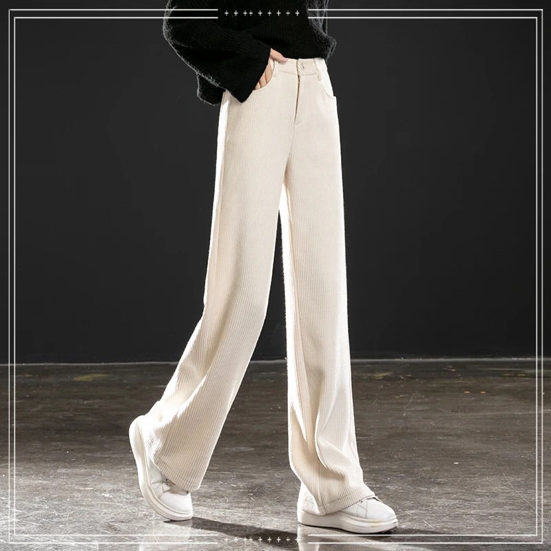 雪尼尔阔腿裤女秋冬2023年新款大码高腰垂感直筒裤加绒加厚休闲裤