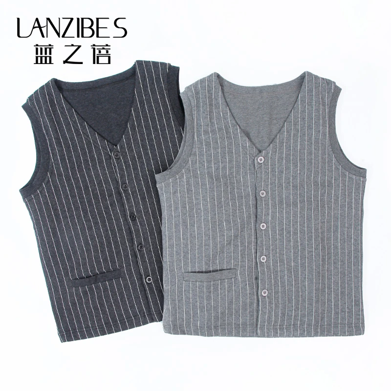 LANZIBES/蓝之蓓秋冬季男士桑蚕丝填充保暖舒适条纹马甲背心B088
