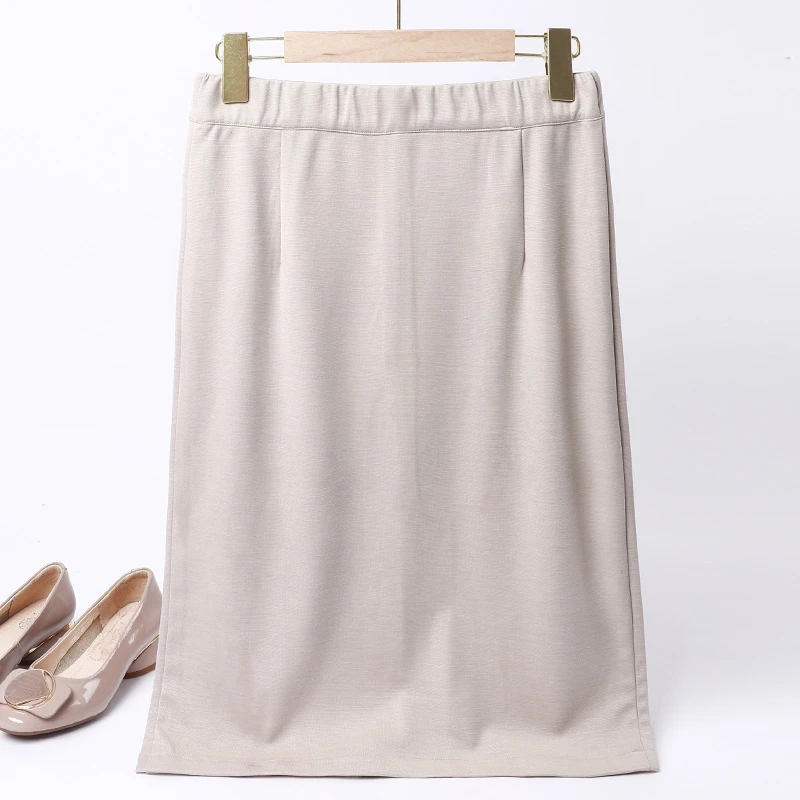 LANZIBES/蓝之蓓桑蚕丝松紧高腰纯色百搭时尚中长款半身裙Q2986