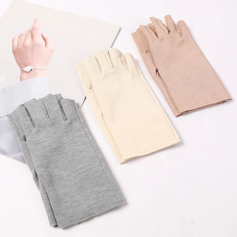 秋冬季新款女士桑蚕丝漏五指头保暖加绒骑车半截纯色手套F5636