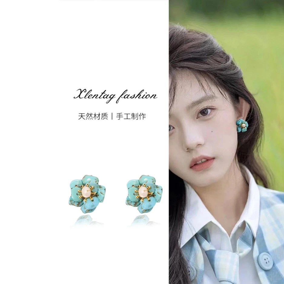 铜合金耳饰 法式复古高级感花朵耳饰耳钉小众设计百搭耳环秋冬