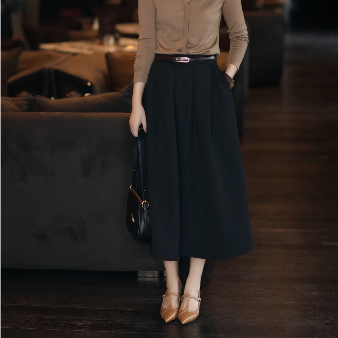 【杜小小】“伞裙轻语”法式优雅气质时尚中长款A字百搭显瘦半裙8632
