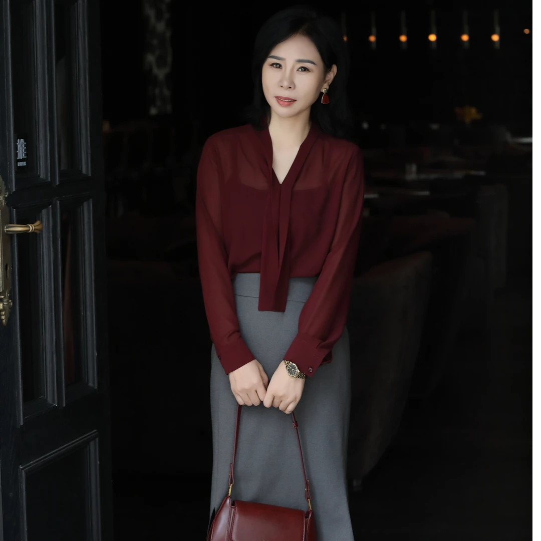 【杜小小】“尽享时尚”法式休闲时尚设计感绑带显瘦衬衫气质上衣8619