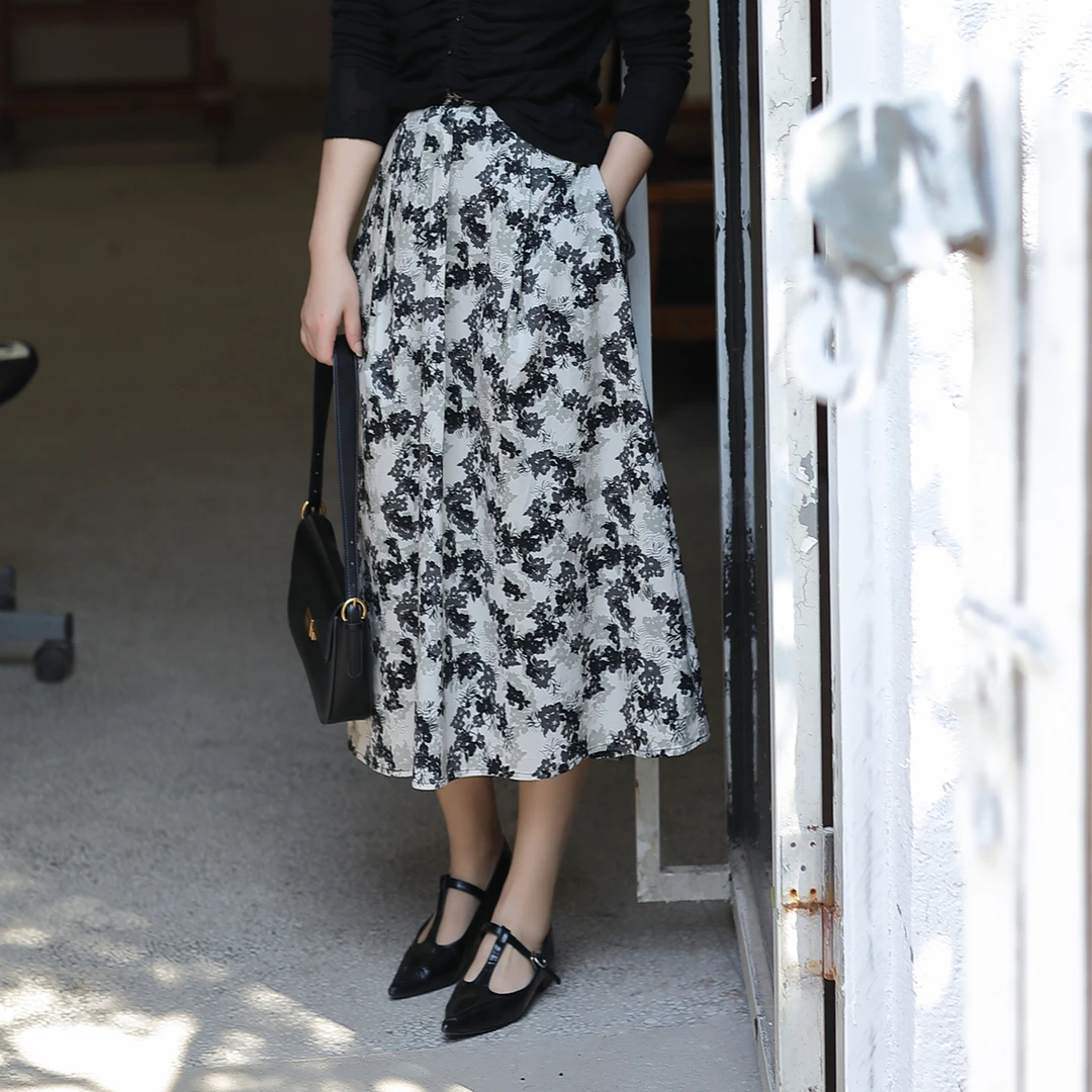 【杜小小】“巴黎式优雅”文艺法式百搭印花半裙显瘦半松紧半身裙316
