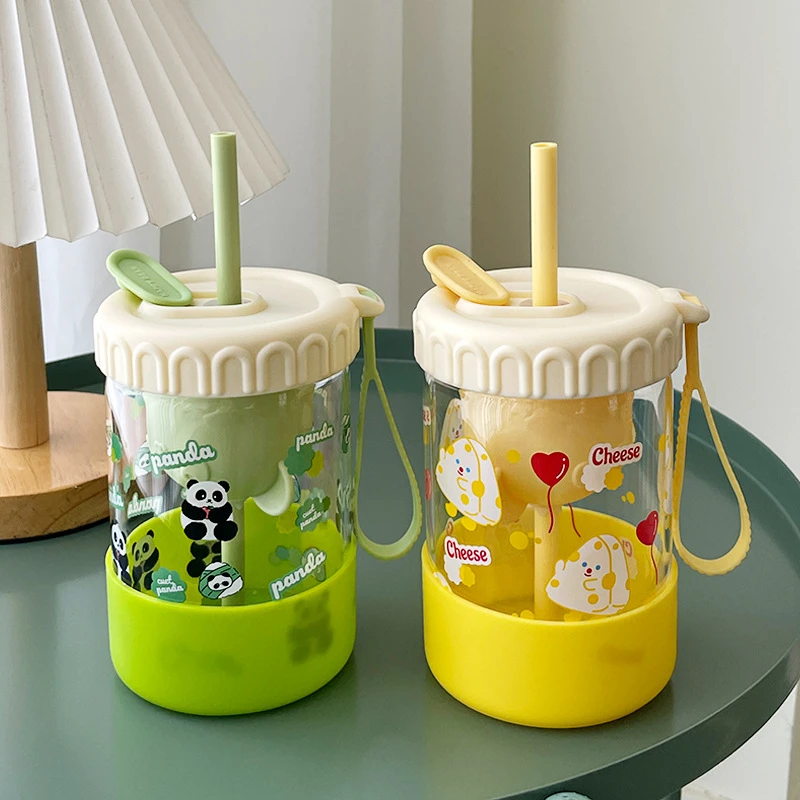 玻璃杯茶水分离泡茶杯卡通高颜值女水杯带盖带杯垫杯子家用咖啡杯