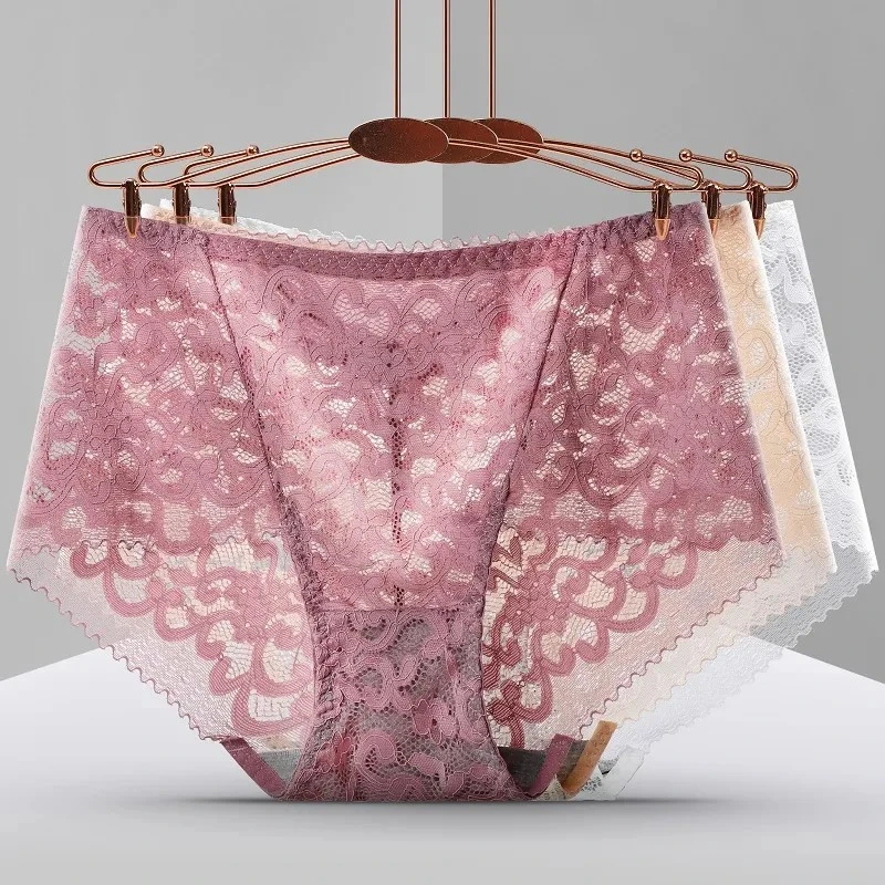 【两条装】新款石墨烯蕾丝中腰大码透气棉档内裤抗菌性感打底短裤女