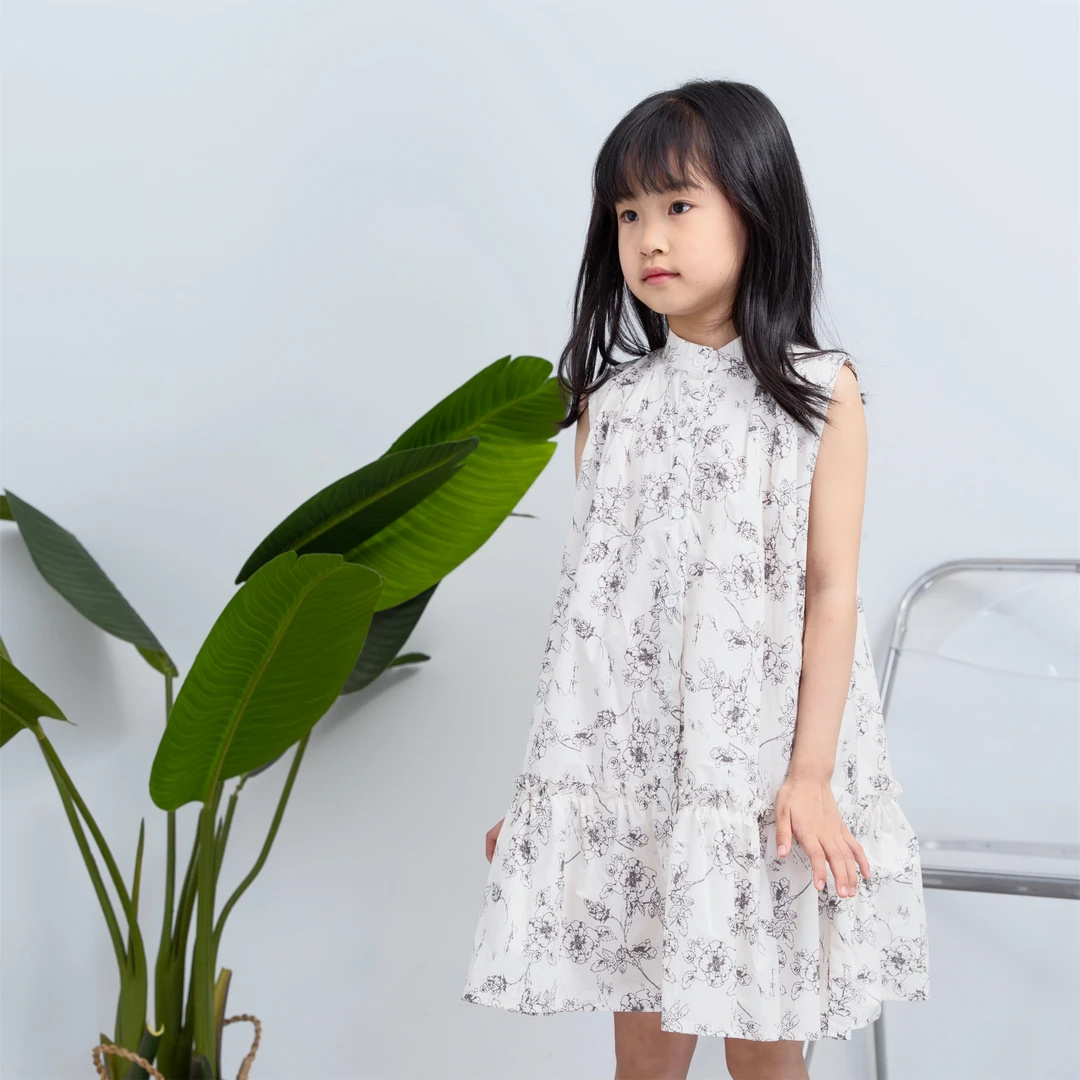 【茶调】女童设计师款夏季纯棉印花公主裙简约背心连衣裙