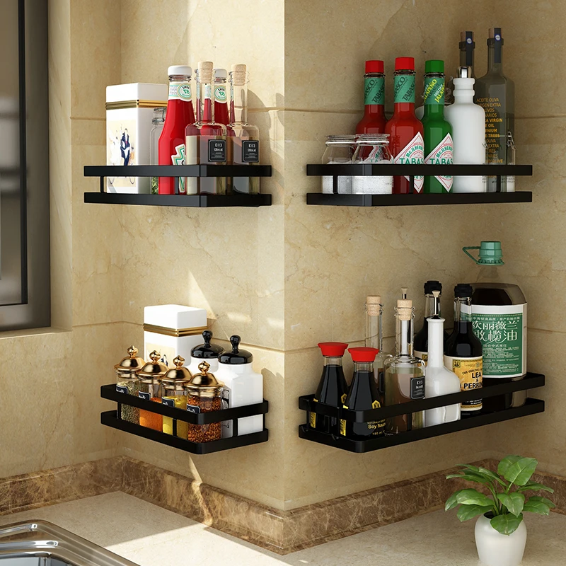 调料架黑色不锈钢厨房壁挂式家用免打孔油盐酱醋置物架可拆卸清洗
