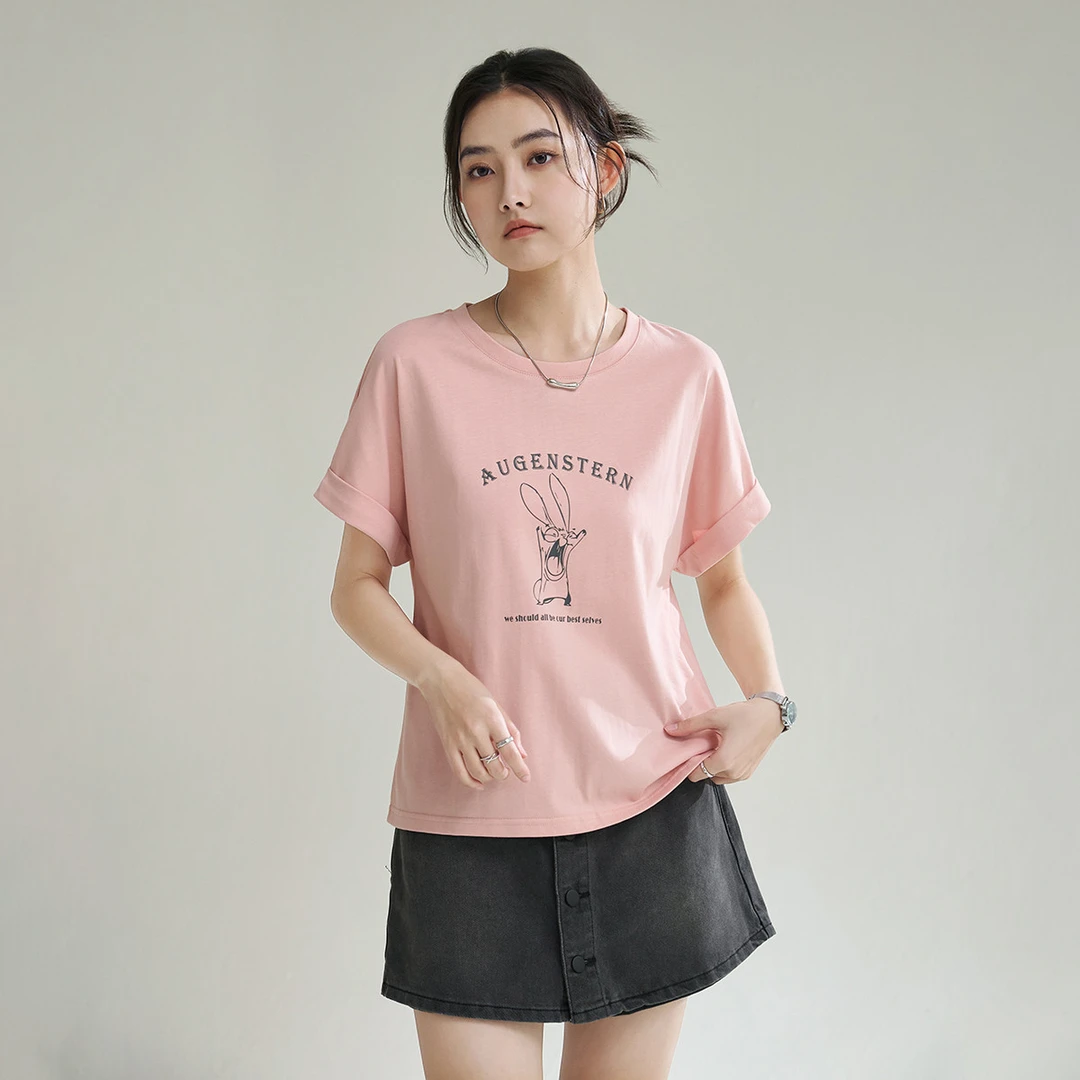 诗萌【纯棉印花T恤】2025夏季简约舒适时尚圆领短袖女上衣休闲百搭