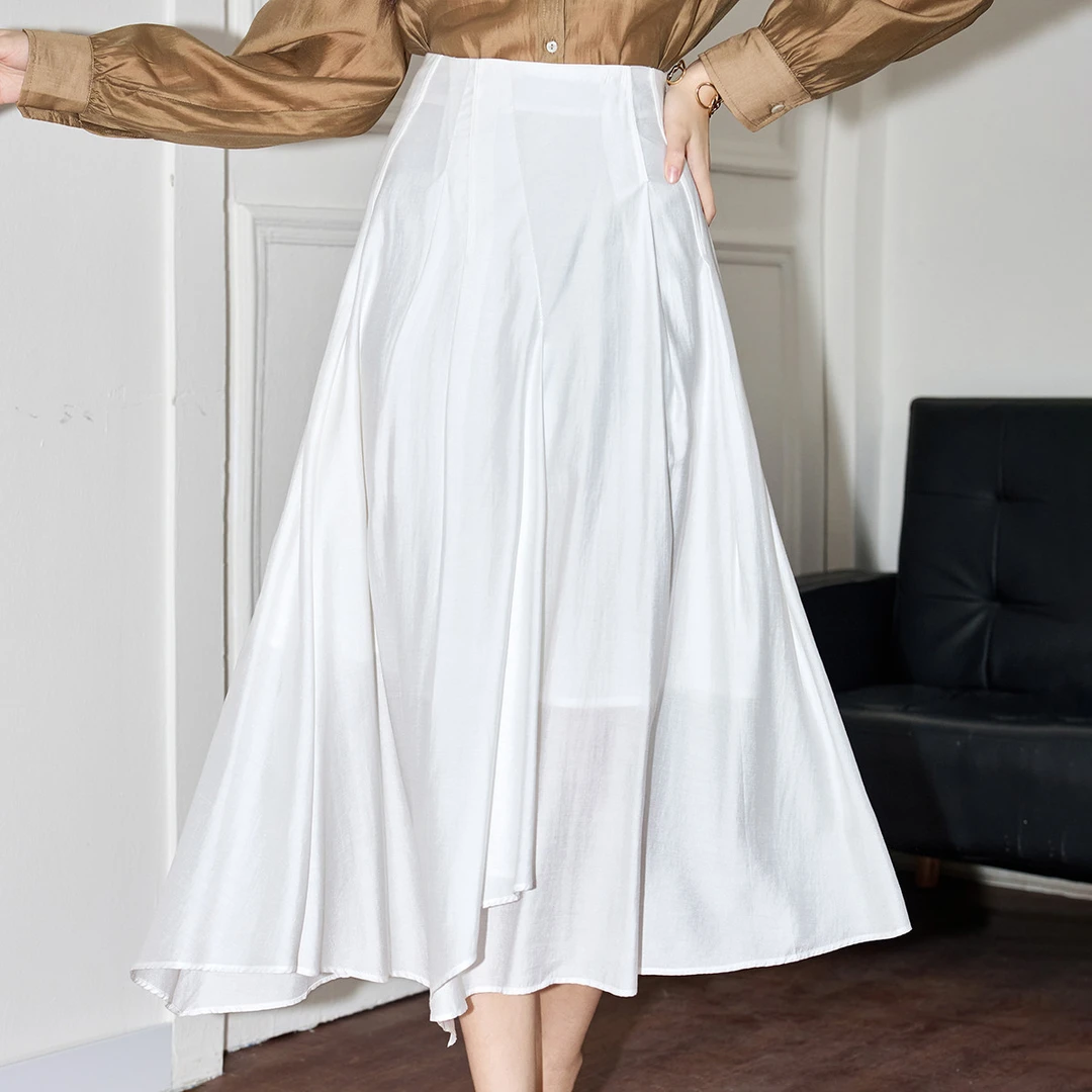 诗萌斜裁半裙轻薄分割半身裙女2025年夏季高腰显瘦垂感a字裙