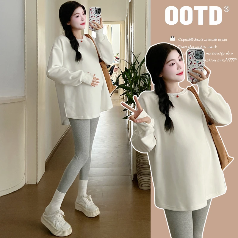 孕妇装秋冬季上衣打底衫秋装新款加绒洋气袖洞款宽松大码内搭