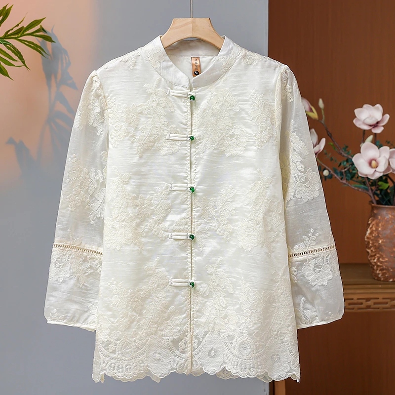 夏装新款中国风盘扣刺绣半袖衬衣中年妈妈装夏天七分袖气质上衣服
