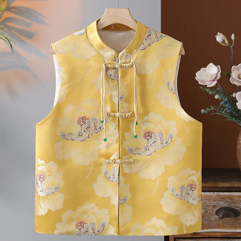 轻国风盘扣唐装女妈妈春秋新款无袖立领小外套外搭新中式国潮马甲