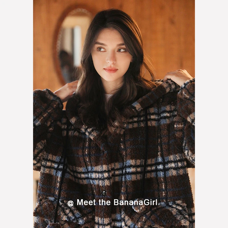 Bananagirl【西雅图】睡衣女秋冬外穿厚实保暖连帽睡袍家居服可外穿