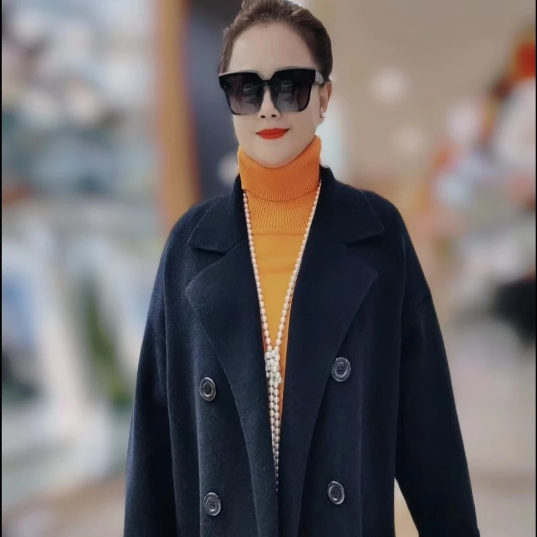 083双排扣黑色大衣 时尚秋冬 气质百搭 个性洋气 潮流经典 中长款