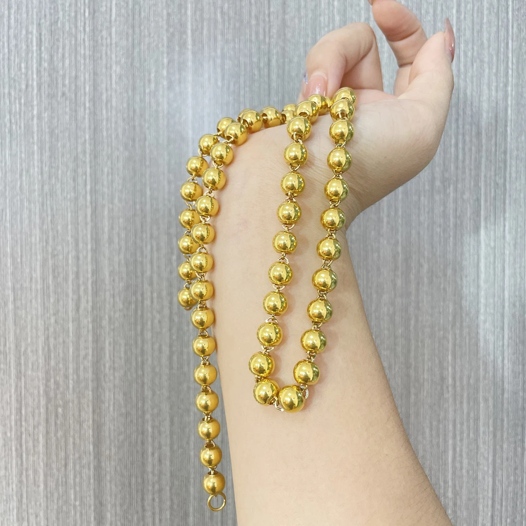 链子足银 项链男款999圆珠光珠男士包金长链实心大金链子包金