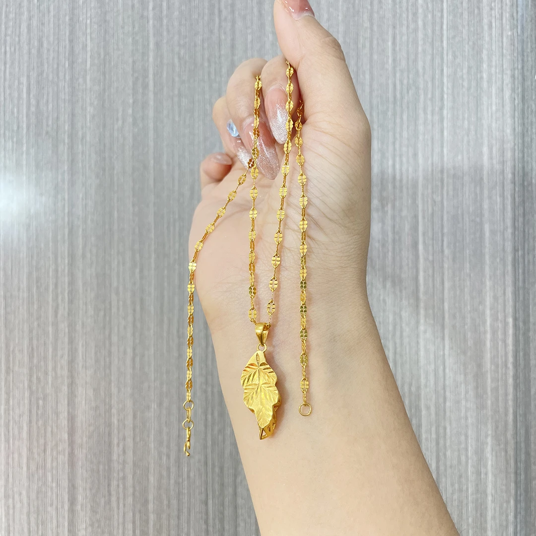 链子足银  【一叶生财项链】纯银项链女款45cm套链情人节礼物女友