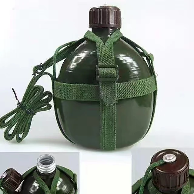 经典老式怀旧绿色水壶铝制学生军训户外露营便携水壶水杯