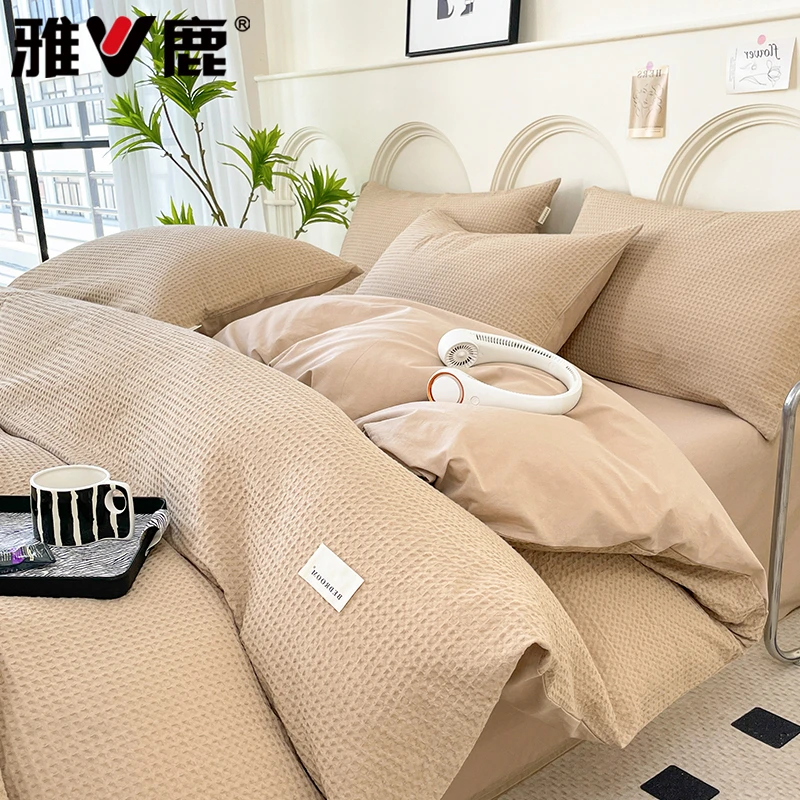V/雅鹿全棉被套四件套春季新款床单被套纯棉水洗棉床上用品三件套