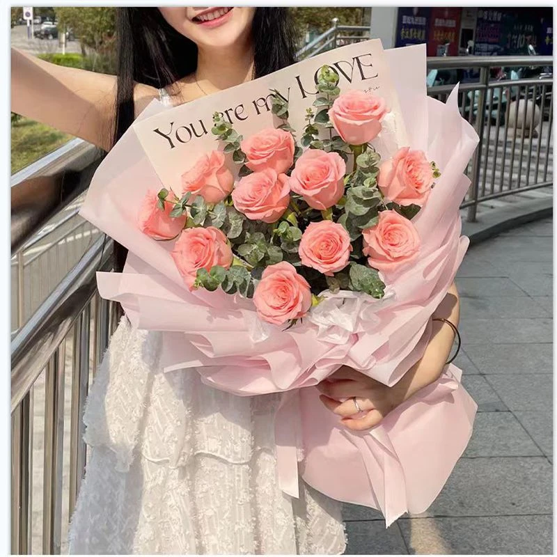 ♥【柔情浪漫】11枝粉玫瑰搭配尤加利花束·高级花束礼物·爱情花束·同城送花·小时达鲜花同城配送