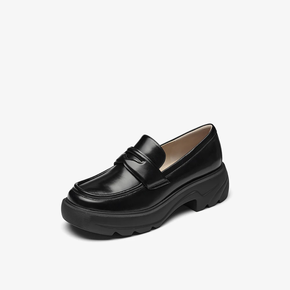 【达人】73hours女鞋编辑部新款简约百搭复古运动感厚底乐福鞋女