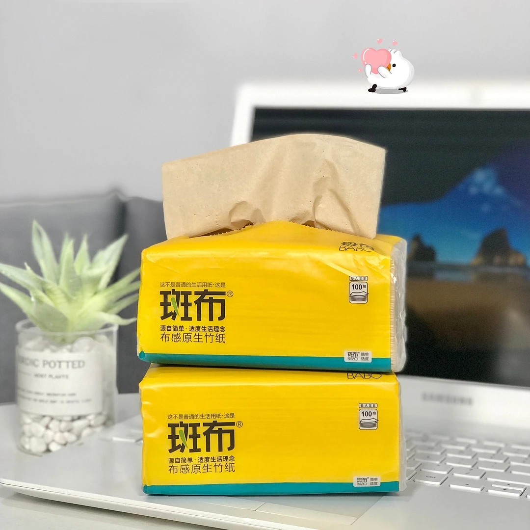 斑布 竹浆原色家用100抽24包抽纸巾卫生餐巾纸本色用纸优选去污