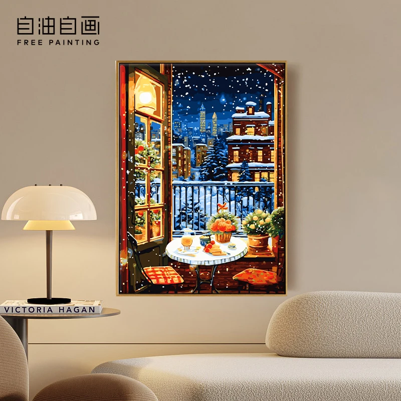 数字油画心意礼物手工填色油画高级感客厅装饰画挂画圣诞节油画