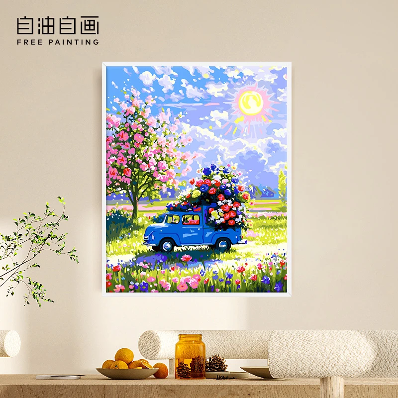 数字油画填色手绘油画客厅高级感爆款油画数字油彩画手工风景挂画