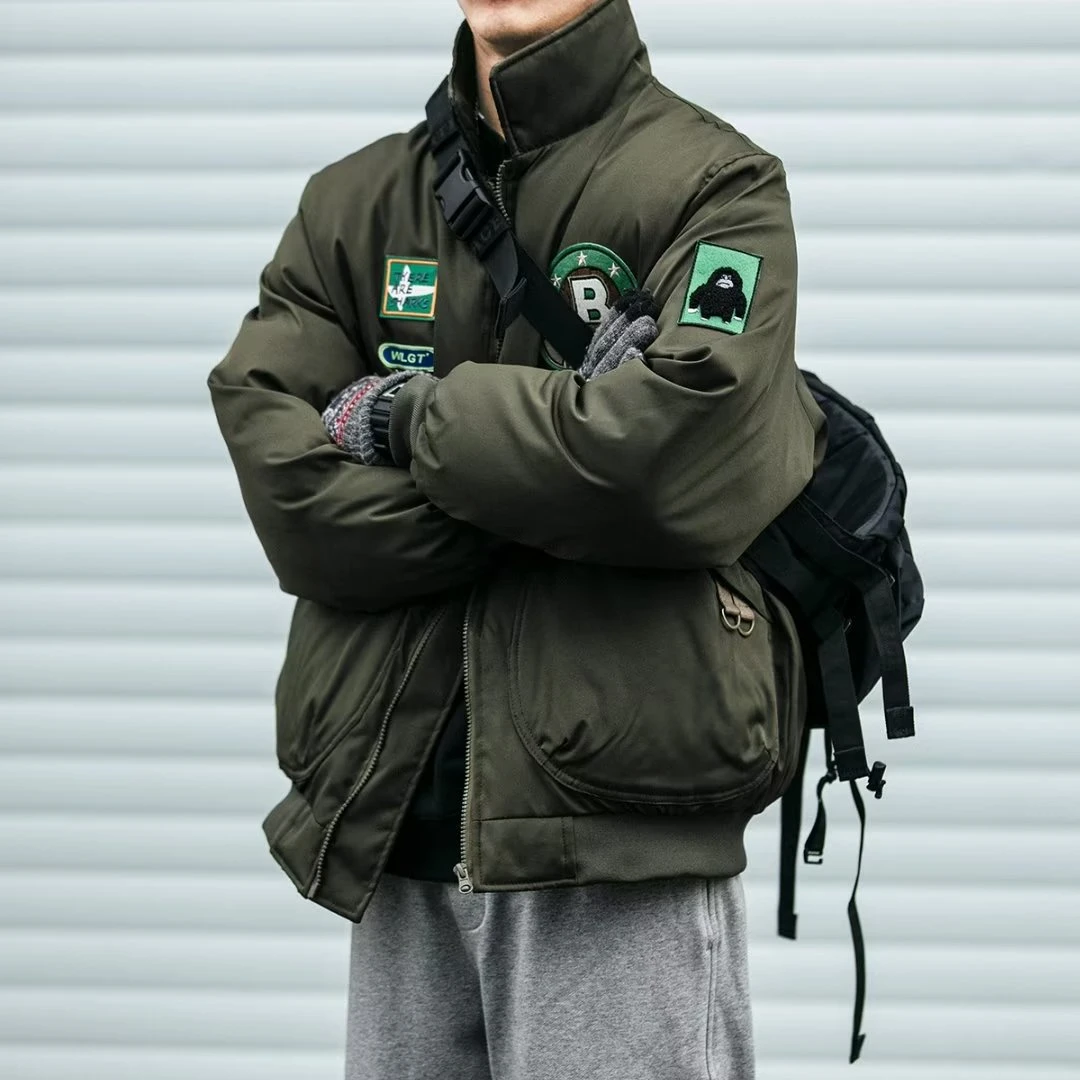 美式复古棒球服秋冬棉衣外套绿色男女冬季加厚飞行夹克保暖棉袄潮