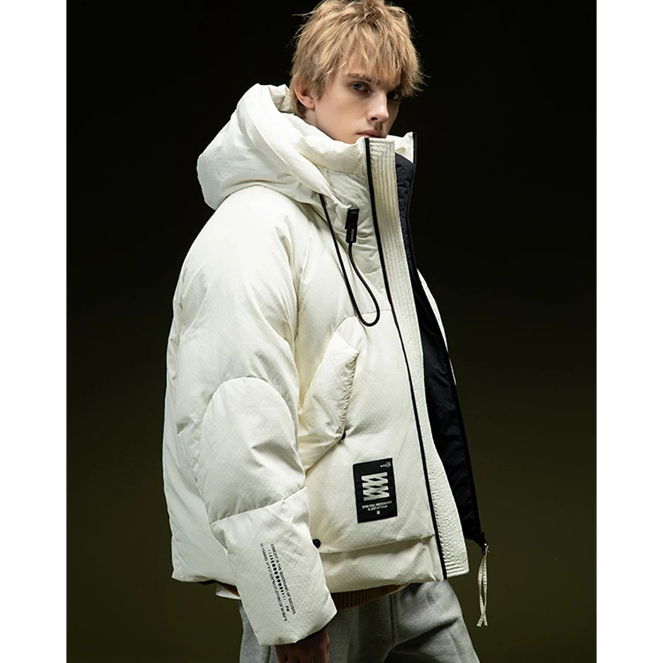 易麦2023冬季新款潮连帽防寒保暖加厚外套袄子面包服短款羽绒服男