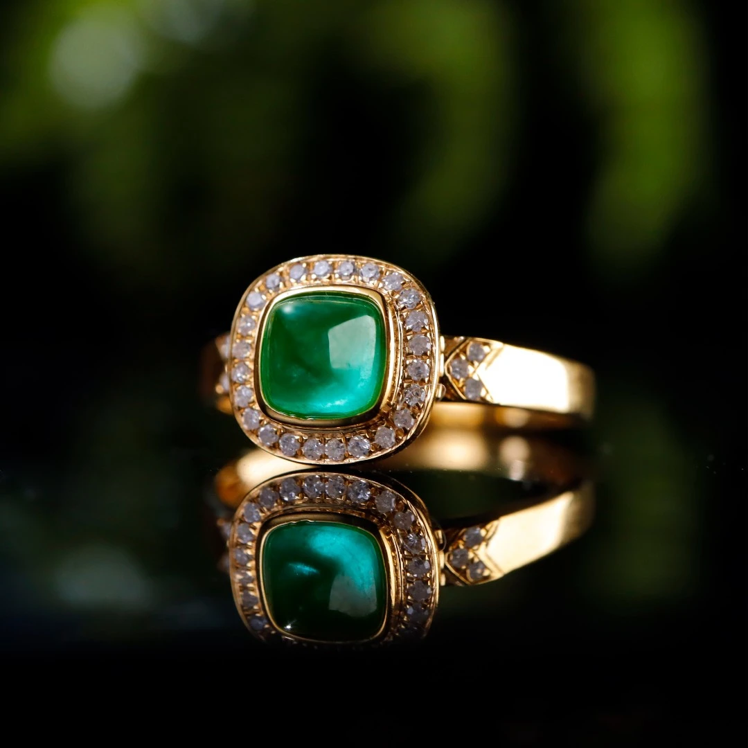 白玉世家祖母绿18K金祖母绿戒指戒圈宝石戒指金镶