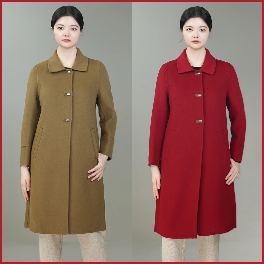 秋冬时尚女装中年双面羊毛大衣中长款显瘦洋气毛呢外套妈妈装6721