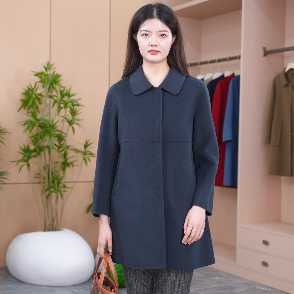 秋季新款时尚女士手工缝制双面羊毛大衣女中老年双面毛呢气质2350