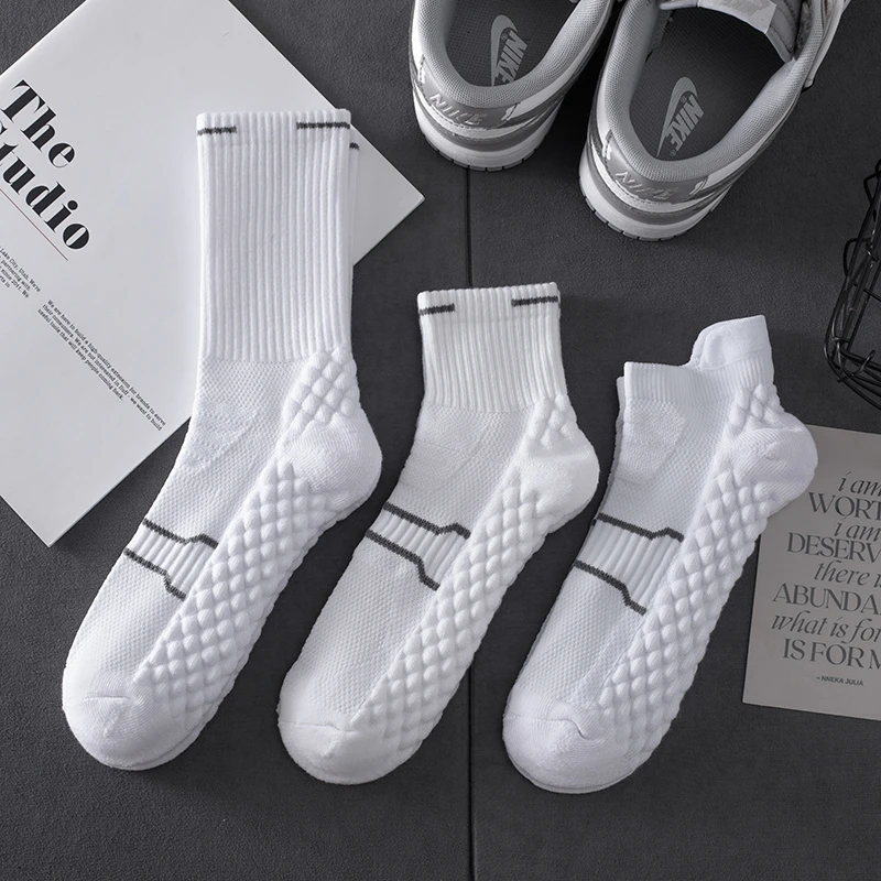 毛巾底运动白色男士中筒袜春秋透气吸汗专业跑步篮球袜长筒袜