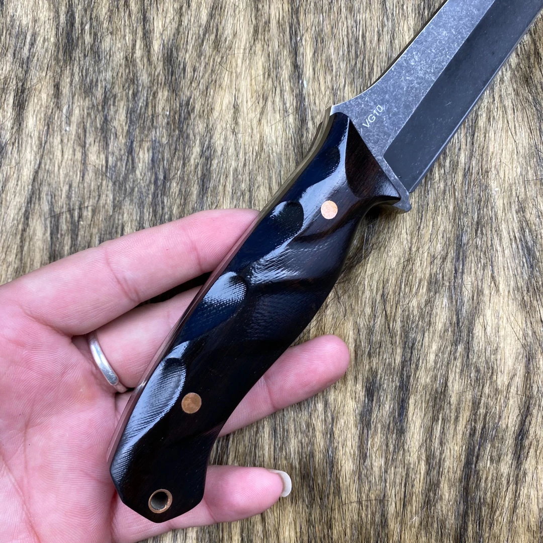 VG10全钢一体龙骨 紫光黑檀手柄 户外刀