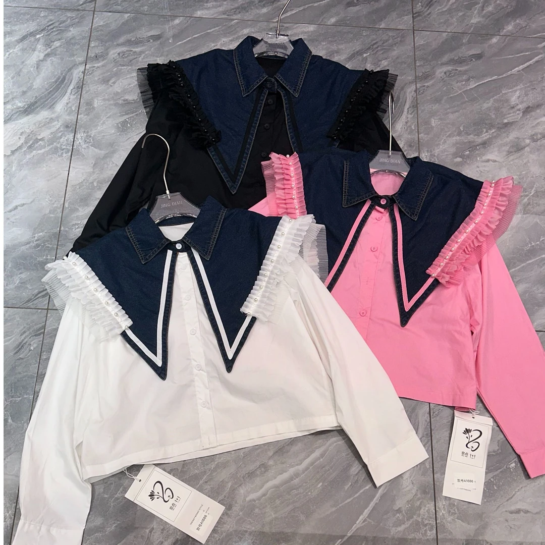 【王小小1686】设计感坎肩打底上衣女秋款拼接宽松百搭款衬衫欧货