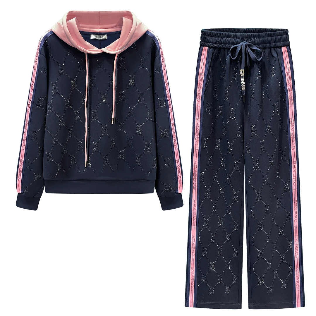 【清仓福利款】秋季款时尚气质烫钻轻奢上衣+休闲裤（套装）7237/7238