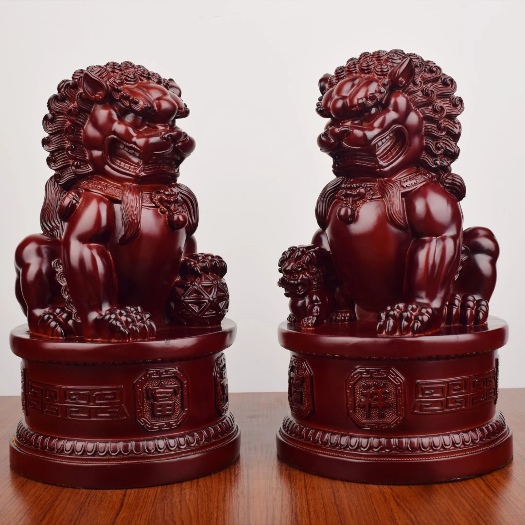 富贵吉祥狮子摆件一对清货（长20宽20高32）