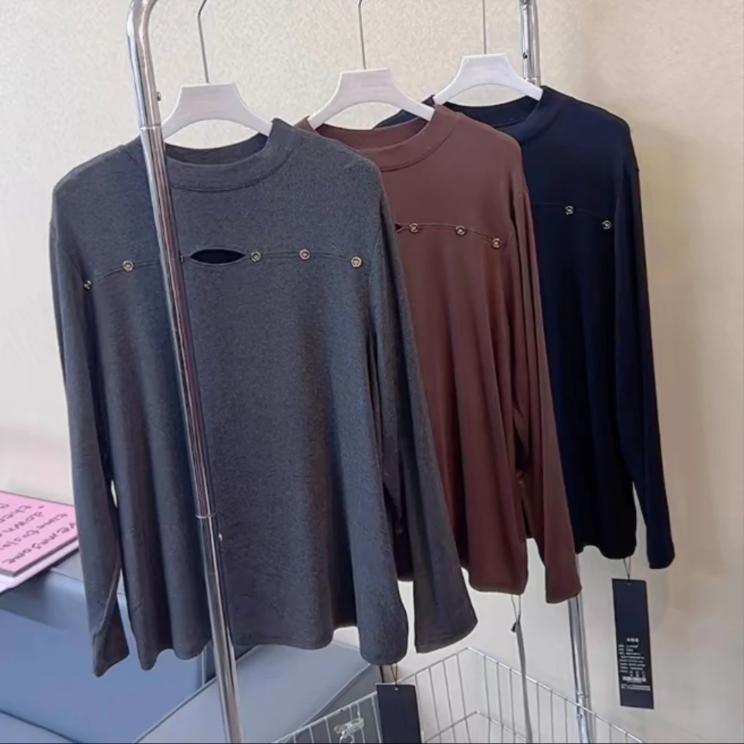 24733-秋冬新款大码女装时尚百搭设计感显瘦打底衫